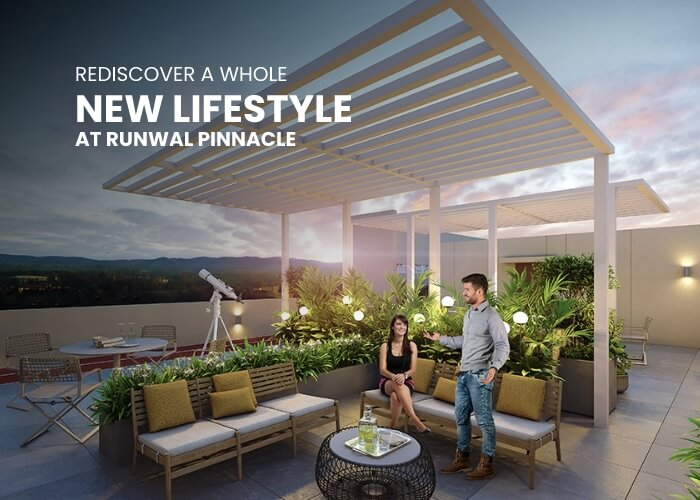 Residents enjoying a modern rooftop lifestyle space at Runwal Pinnacle