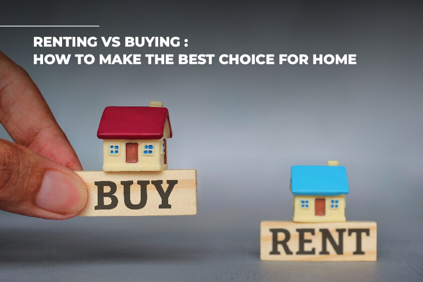 Renting vs Buying home concept with miniature houses labeled buy and rent